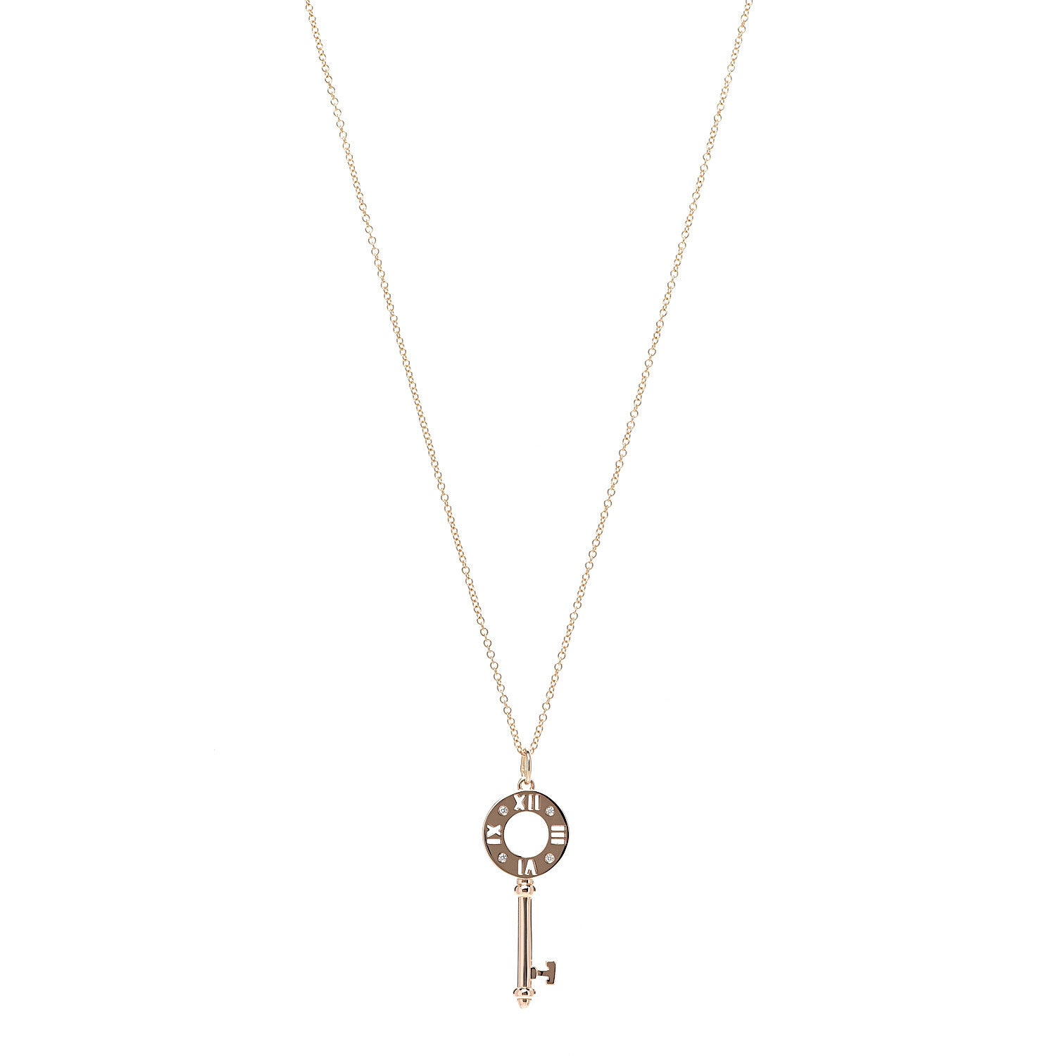 Tiffany 18K Rose Gold Diamond Atlas Pierced Key Pendant Necklace 1 of 7