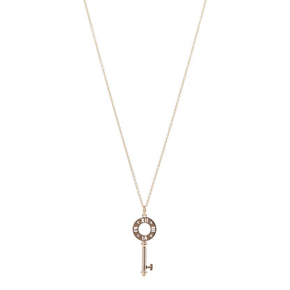 Tiffany 18K Rose Gold Diamond Atlas Pierced Key Pendant Necklace 1 of 7