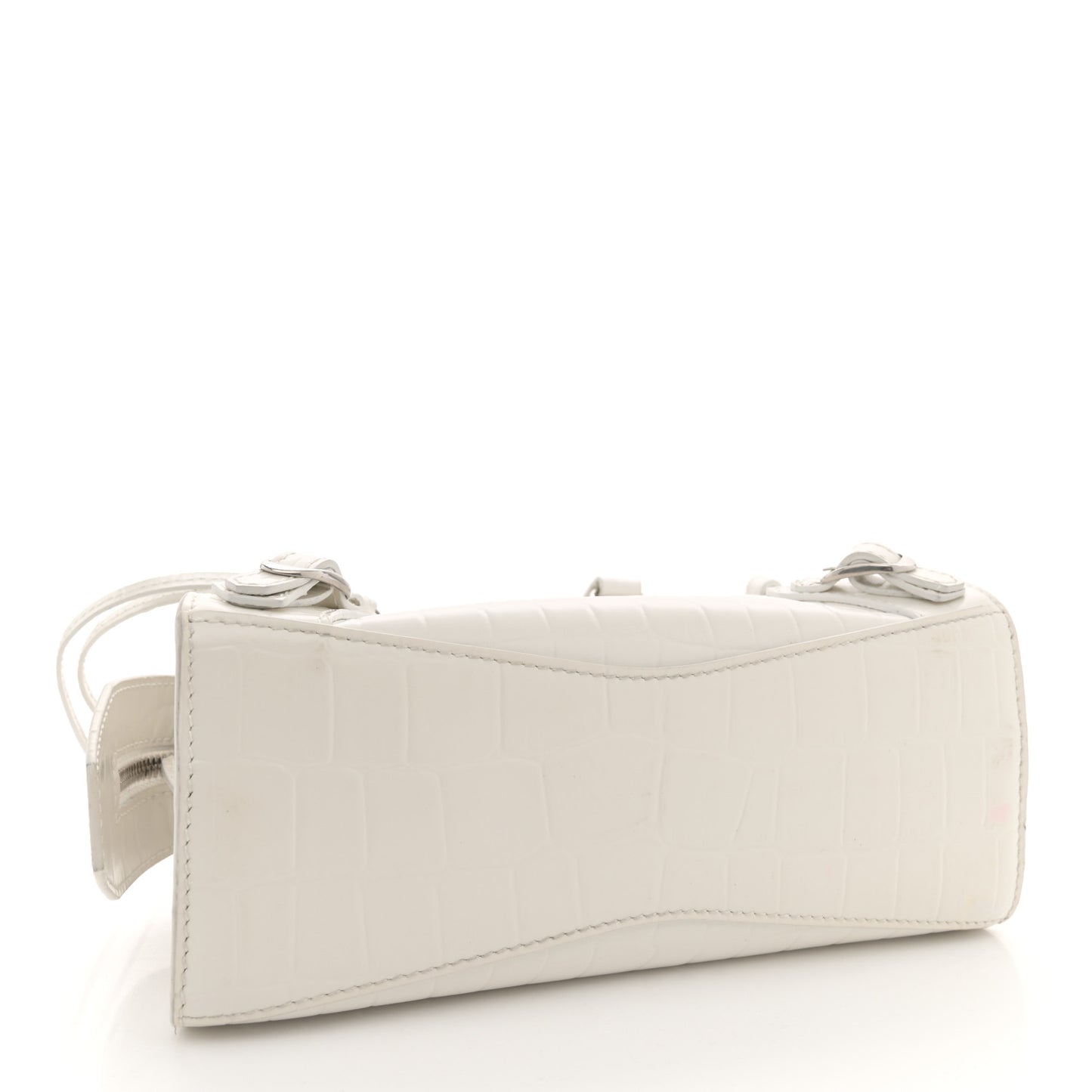 Semi Shiny Calfskin Crocodile Embossed Neo Classic Silver Hardware Mini City White