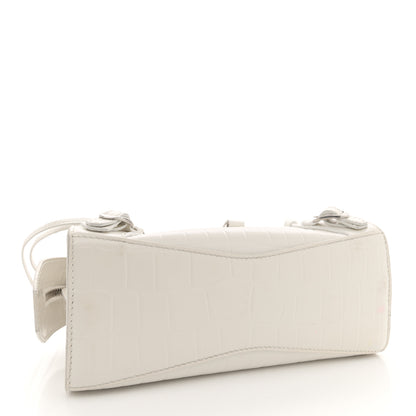 Balenciaga Semi Shiny Calfskin Crocodile Embossed Neo Classic Silver Hardware Mini City White 4 of 17