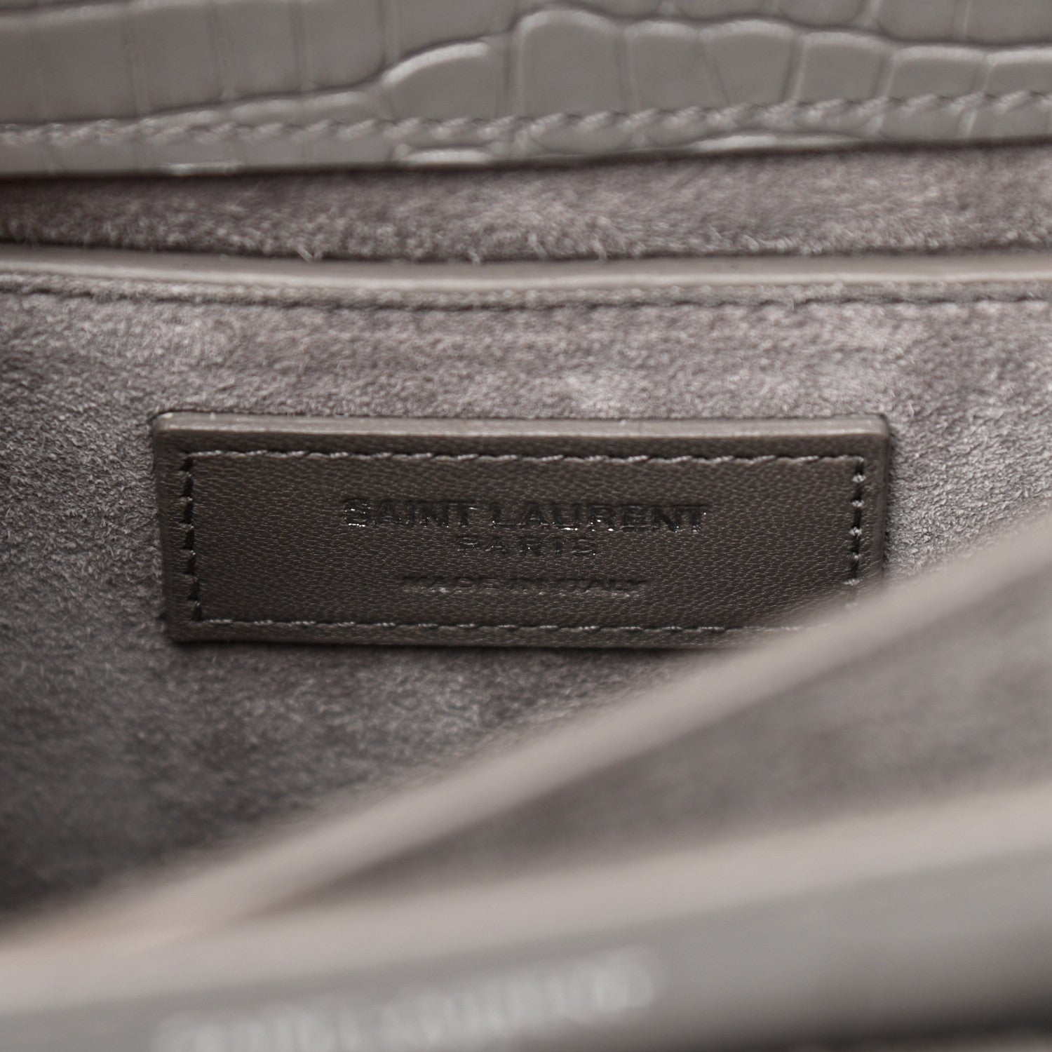 Saint Laurent Calfskin Crocodile Embossed Medium Monogram Sunset Fog 7 of 12