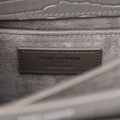 Saint Laurent Calfskin Crocodile Embossed Medium Monogram Sunset Fog 7 of 12