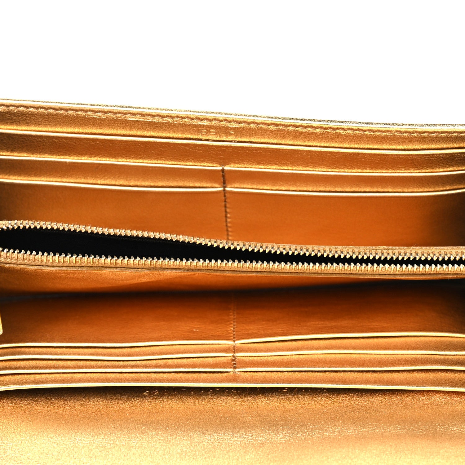 Fendi Vitello Catalan Mirror FF 1974 Embossed Continental Wallet Gold 5 of 10