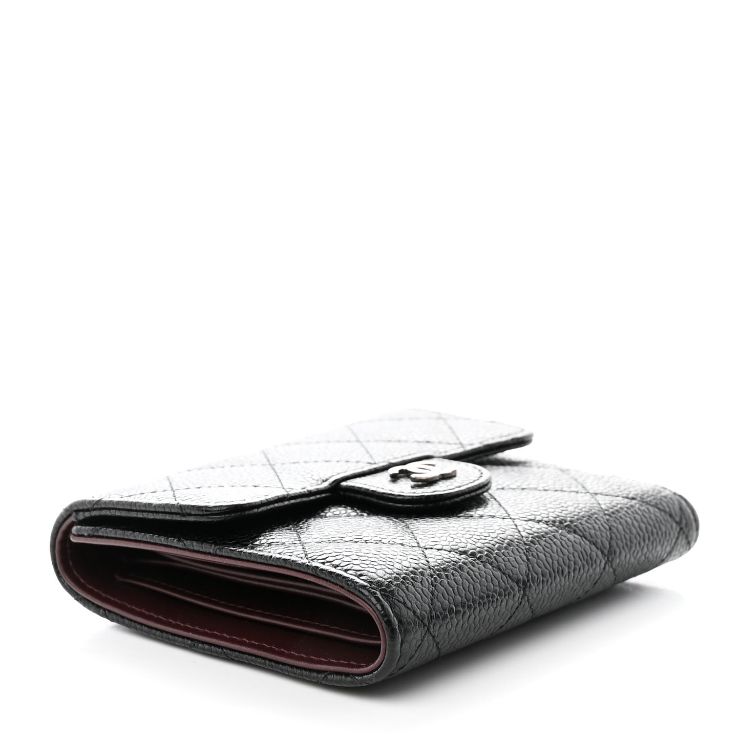 Caviar Quilted Compact Flap Wallet Black