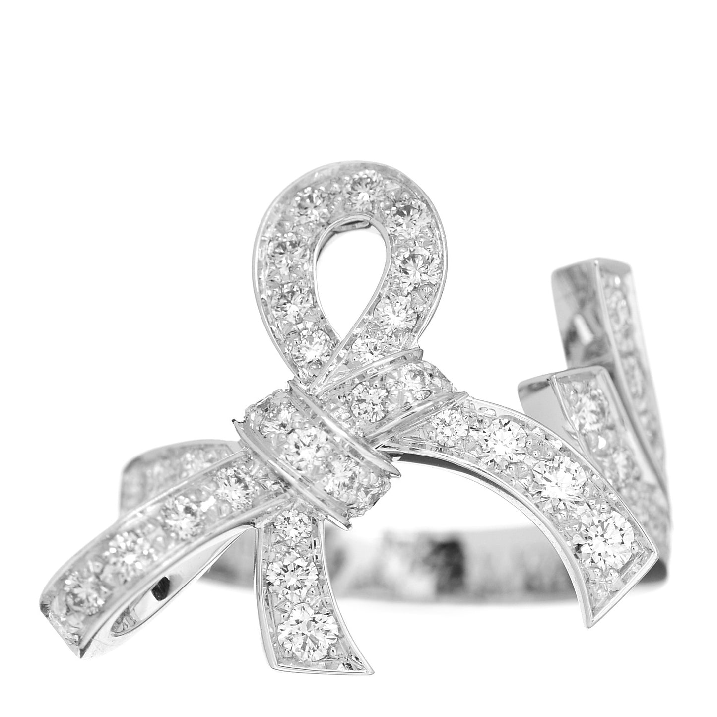 18K White Gold Diamond Ruban Between The Finger Ring 50 5.25