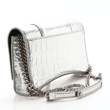 Balenciaga Metallic Calfskin Crocodile Embossed Hourglass Chain Bag  Silver 3 of 10