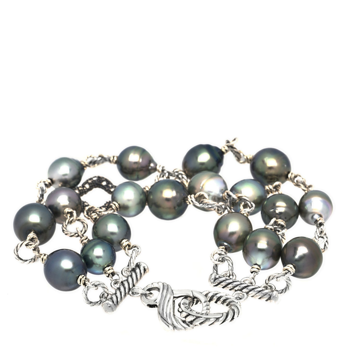Sterling Silver Diamond Tahitian Pearl Quatrefoil Mutli Row Bracelet