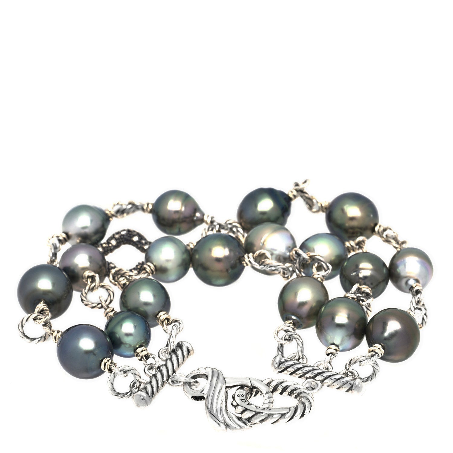 David Yurman Sterling Silver Diamond Tahitian Pearl Quatrefoil Mutli Row Bracelet 2 of 4