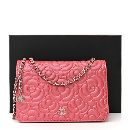 Chanel Goatskin Camellia Embossed Wallet On Chain WOC Pink 12 of 12