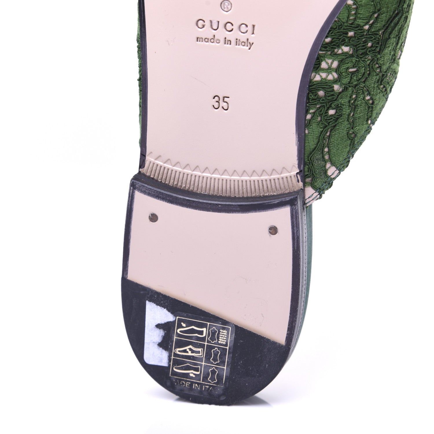 Gucci Lace Malaga Kid Womens Princetown Slippers 35 Green Grass Skin Rose 12 of 17