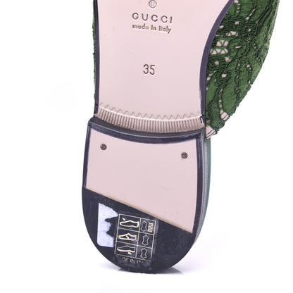 Gucci Lace Malaga Kid Womens Princetown Slippers 35 Green Grass Skin Rose 12 of 17