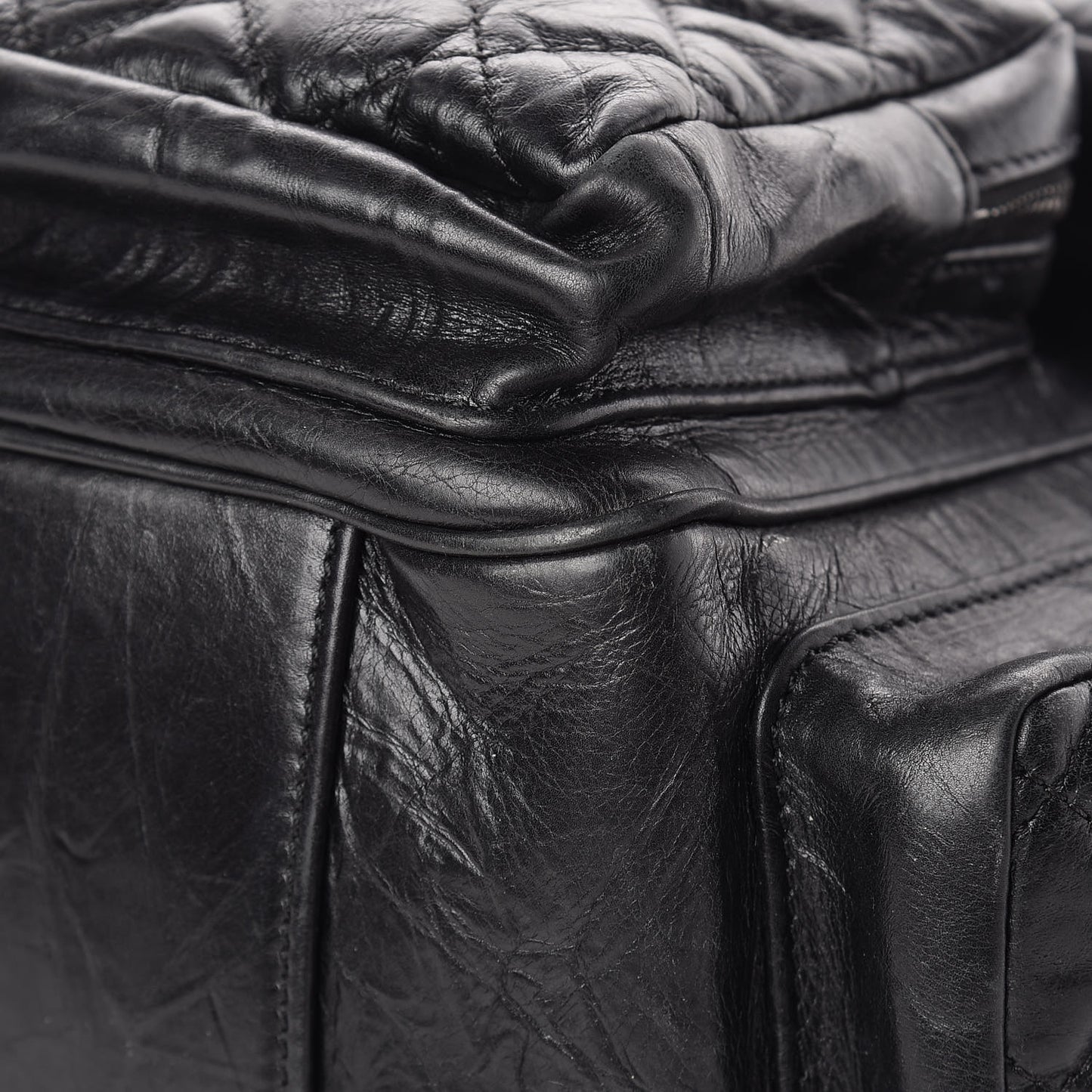 Aged Calfskin Quilted Large Casual Rock Backpack Black
