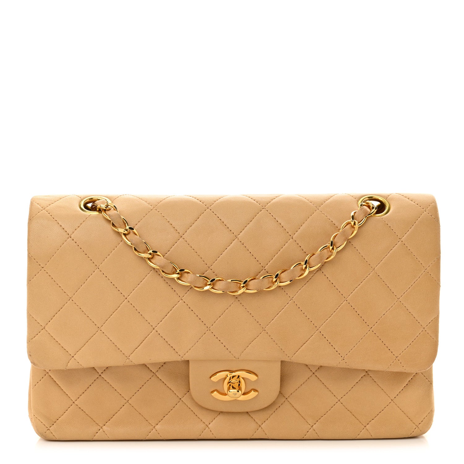 Chanel Lambskin Quilted Medium Double Flap Beige 1 of 14