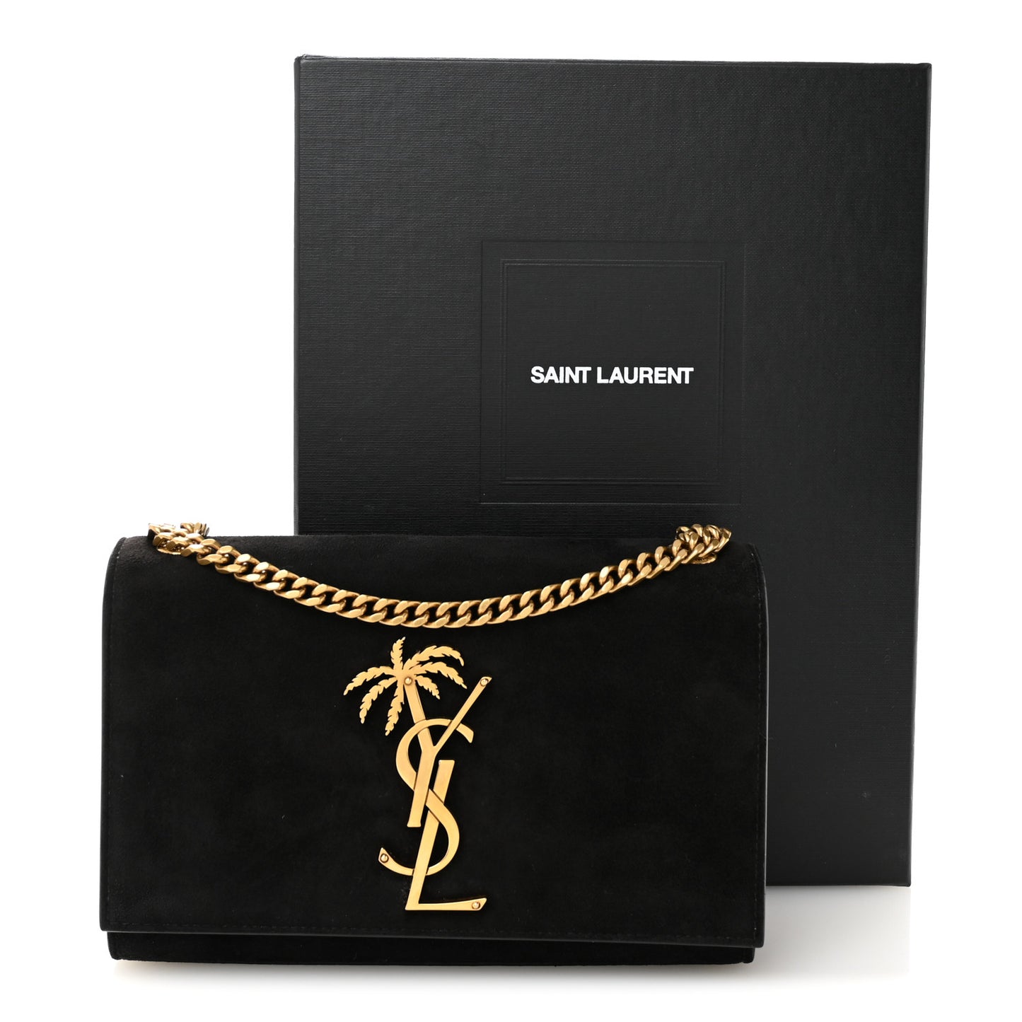 Suede Small Classic Monogram Palm Tree Kate Satchel Black