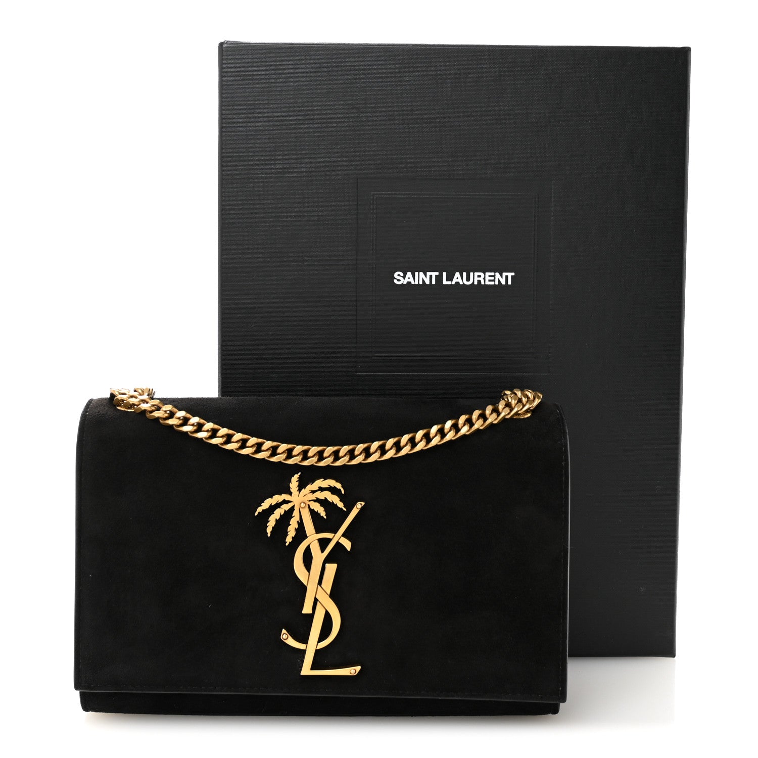 Saint Laurent Suede Small Classic Monogram Palm Tree Kate Satchel Black 11 of 11