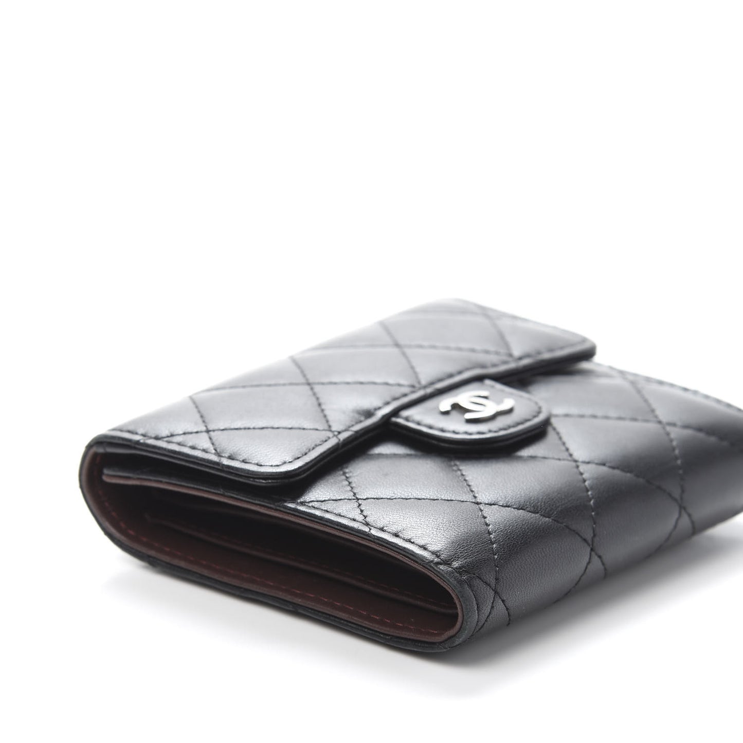 Lambskin Quilted Small Compact Wallet Black