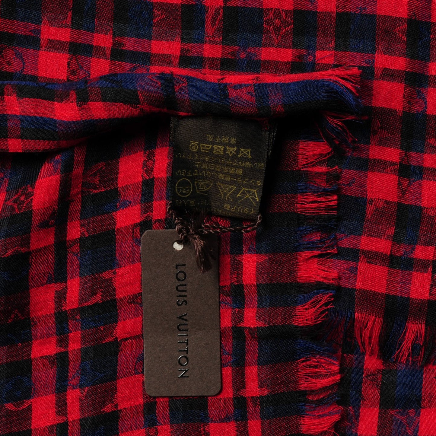 Cashmere Wool Etole Monogram Checks Scarf Rouge