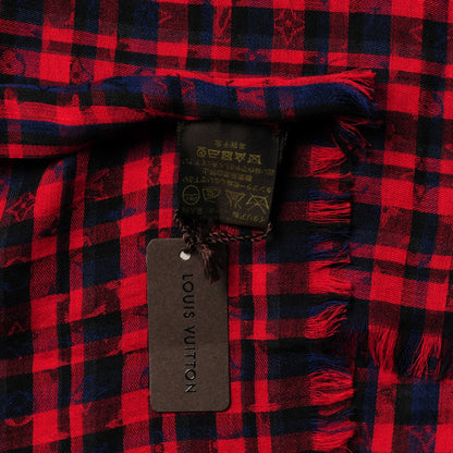 Louis Vuitton Cashmere Wool Etole Monogram Checks Scarf Rouge 6 of 6
