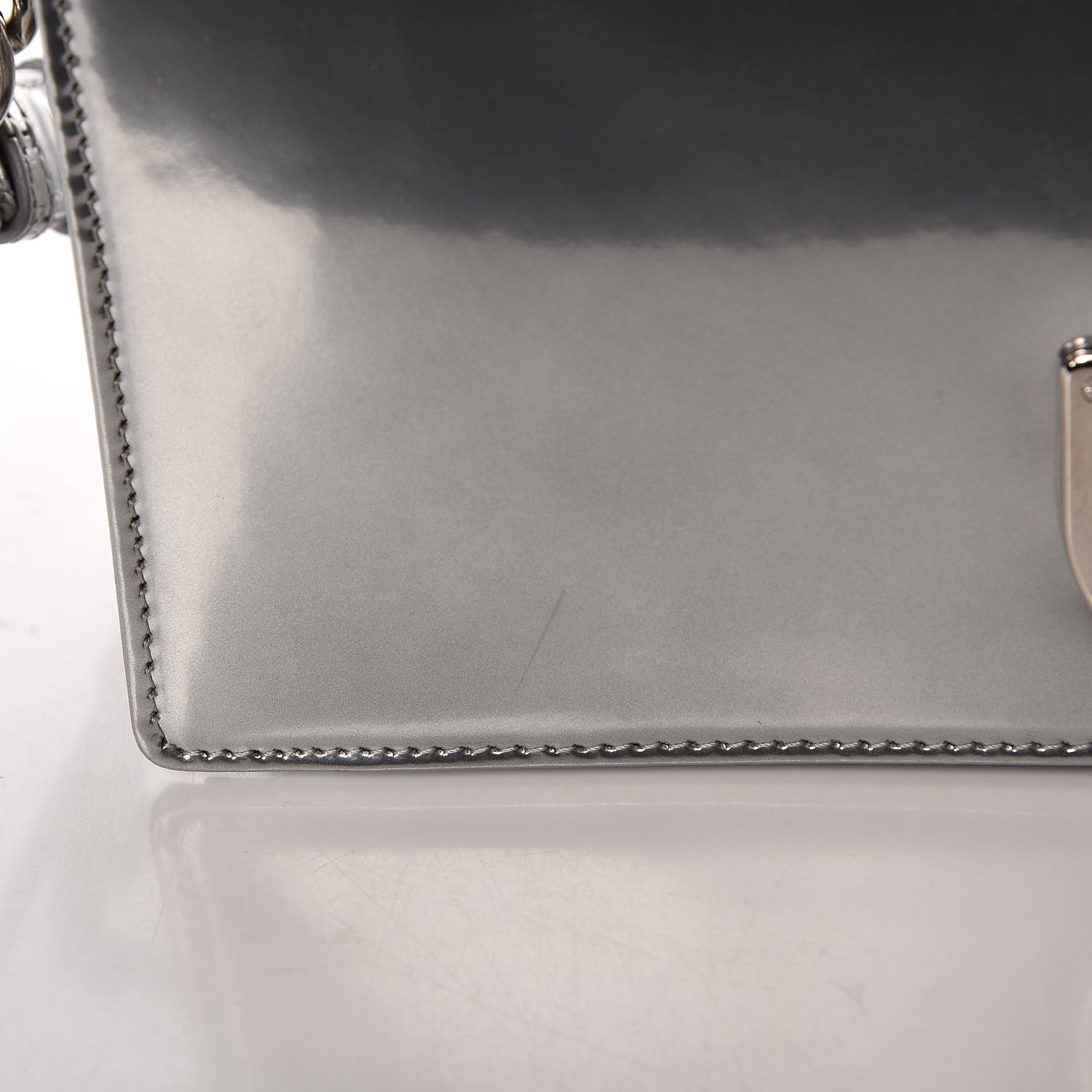 Christian Dior Metallic Patent Micro-Cannage Medium Diorama Flap Bag Silver 8 of 11