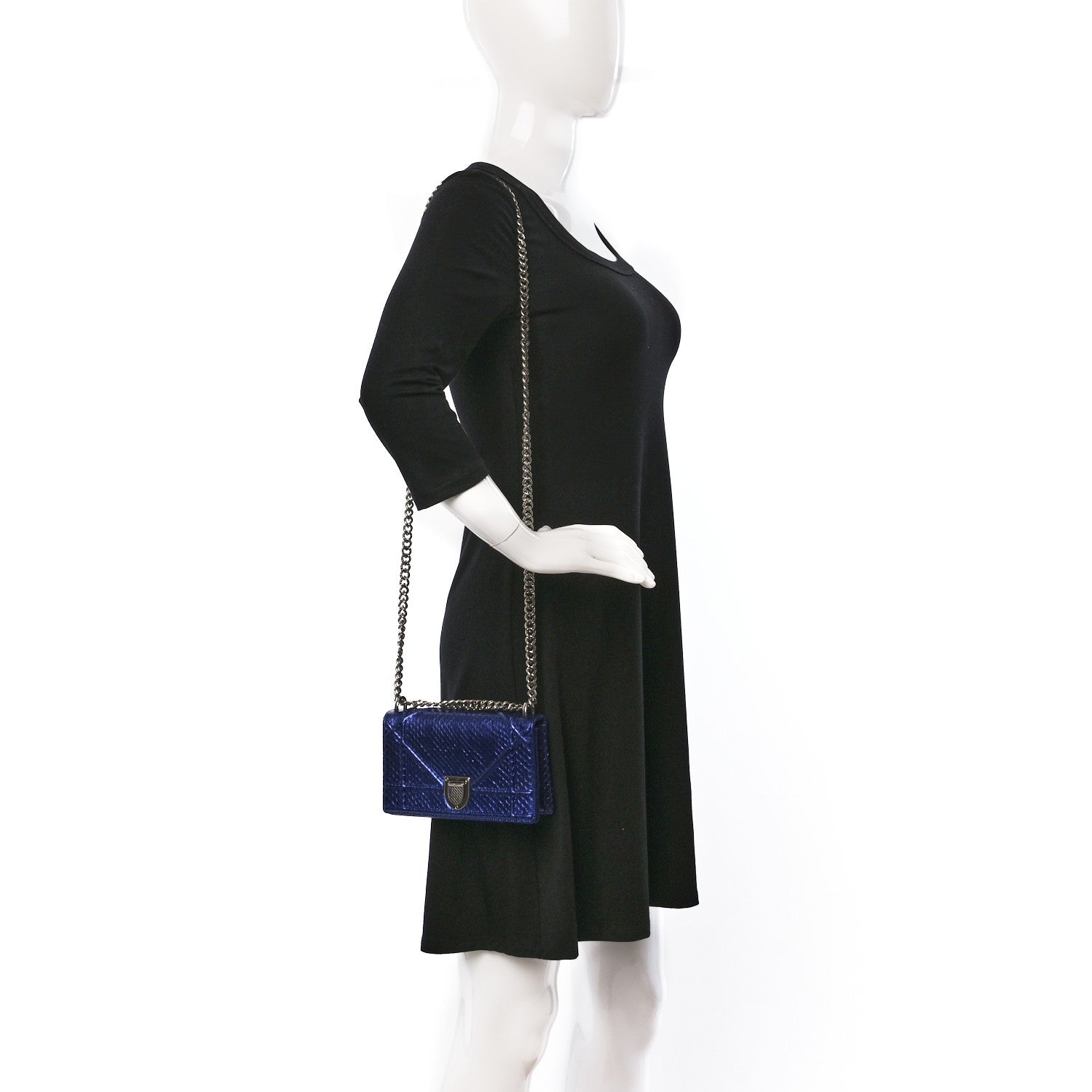Christian Dior Metallic Snakeskin Small Diorama Flap Bag Blue 2 of 9
