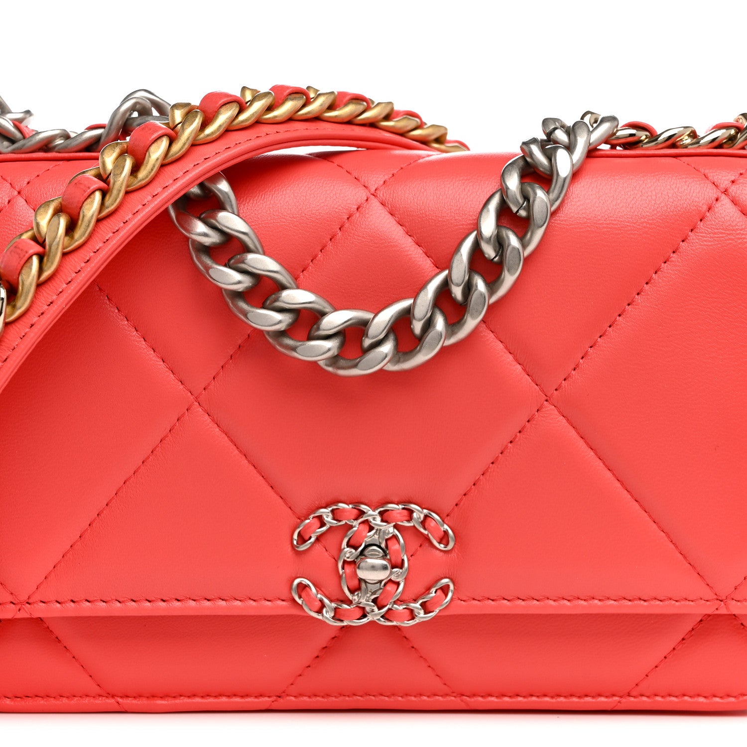 Chanel Lambskin Quilted Chanel 19 Wallet On Chain WOC Coral 9 of 13