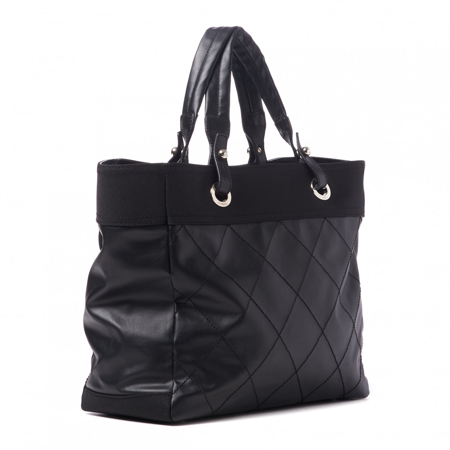 Coated Canvas Quilted Large Paris Biarritz Tote Black