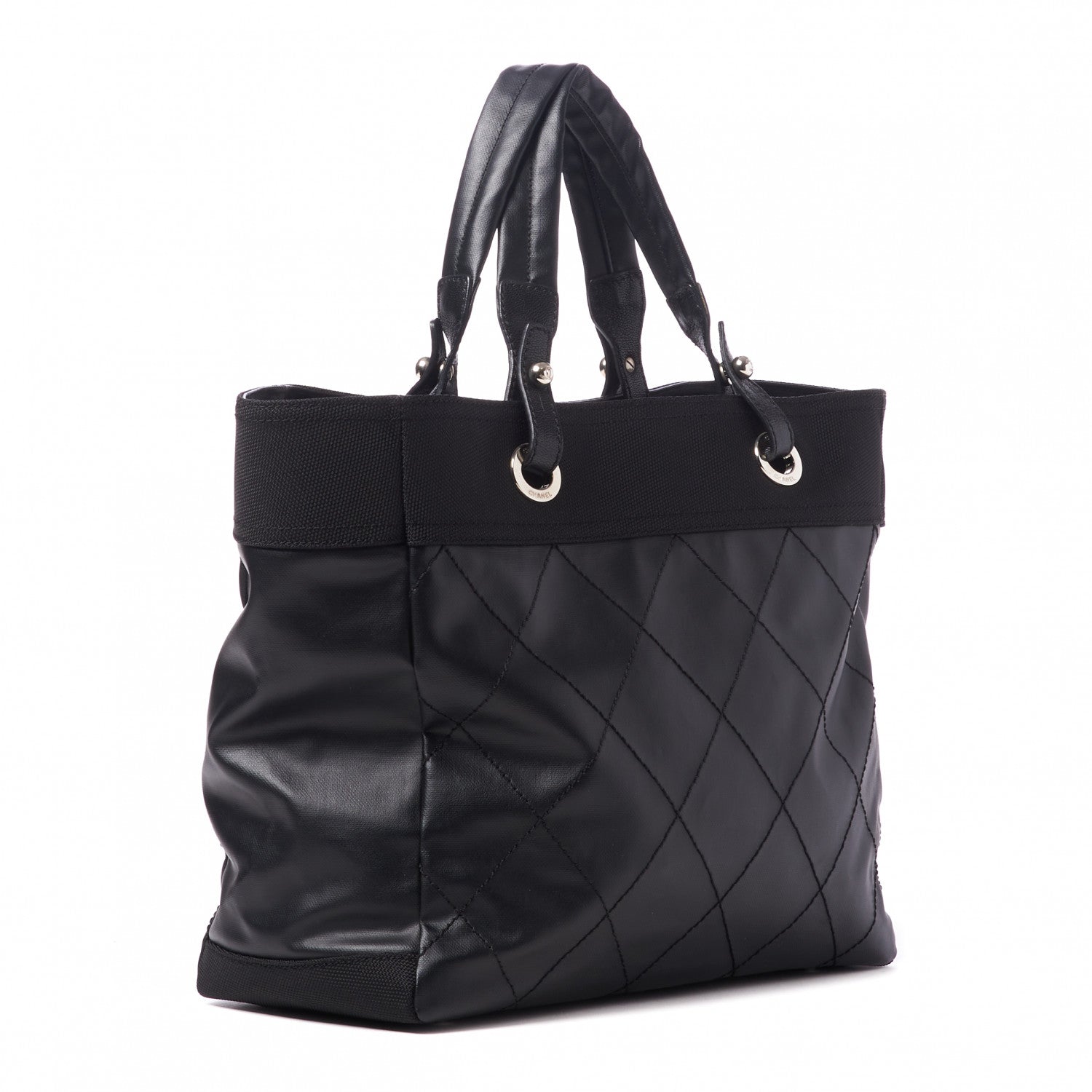 Chanel Coated Canvas Quilted Large Paris Biarritz Tote Black 2 of 9