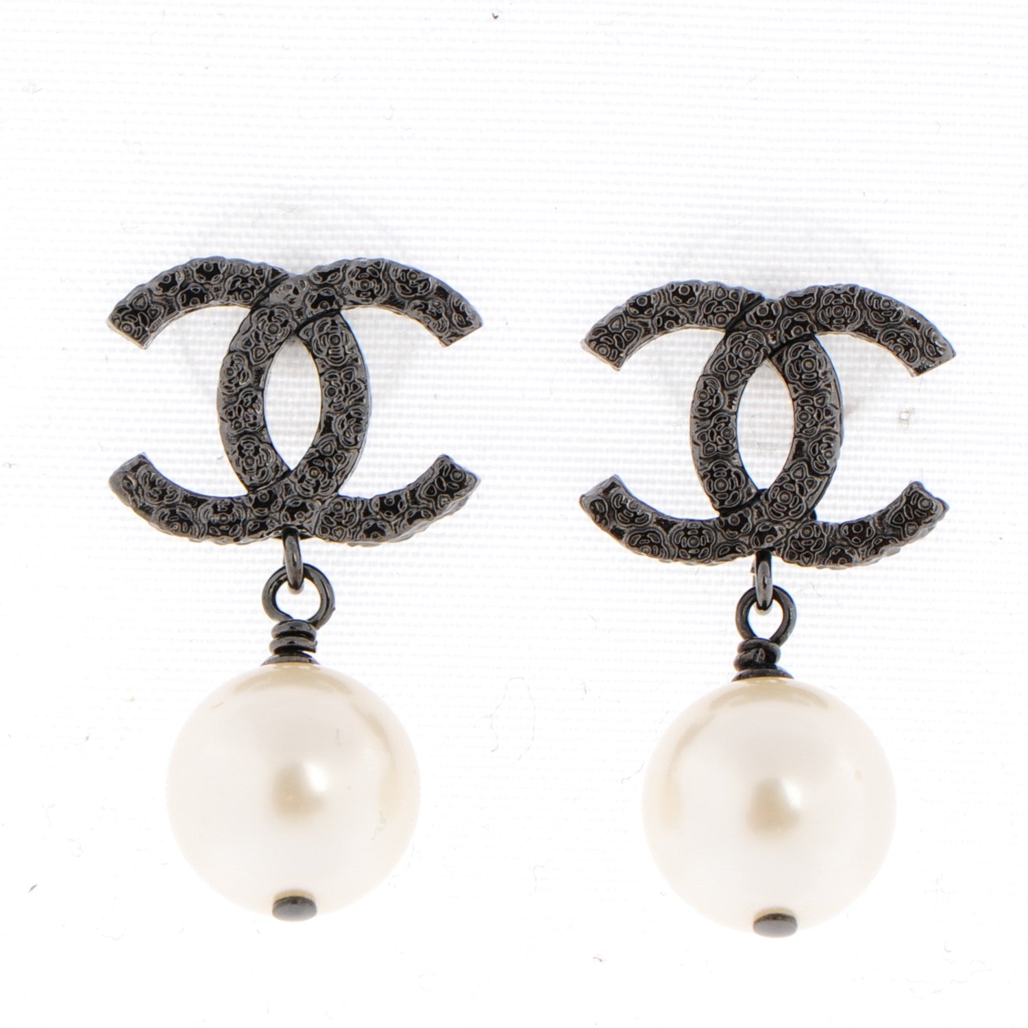 Chanel Ruthenium CC Pearl Drop Earrings 1 of 5