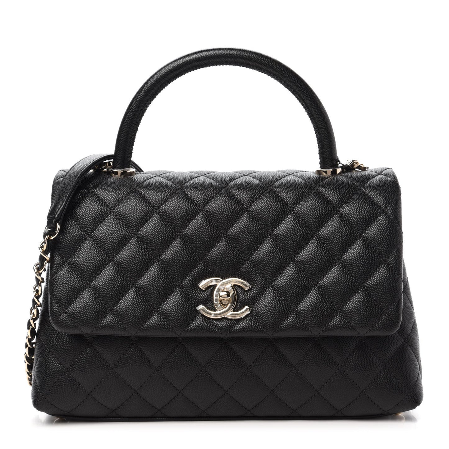 Caviar Quilted Small Coco Handle Flap Black