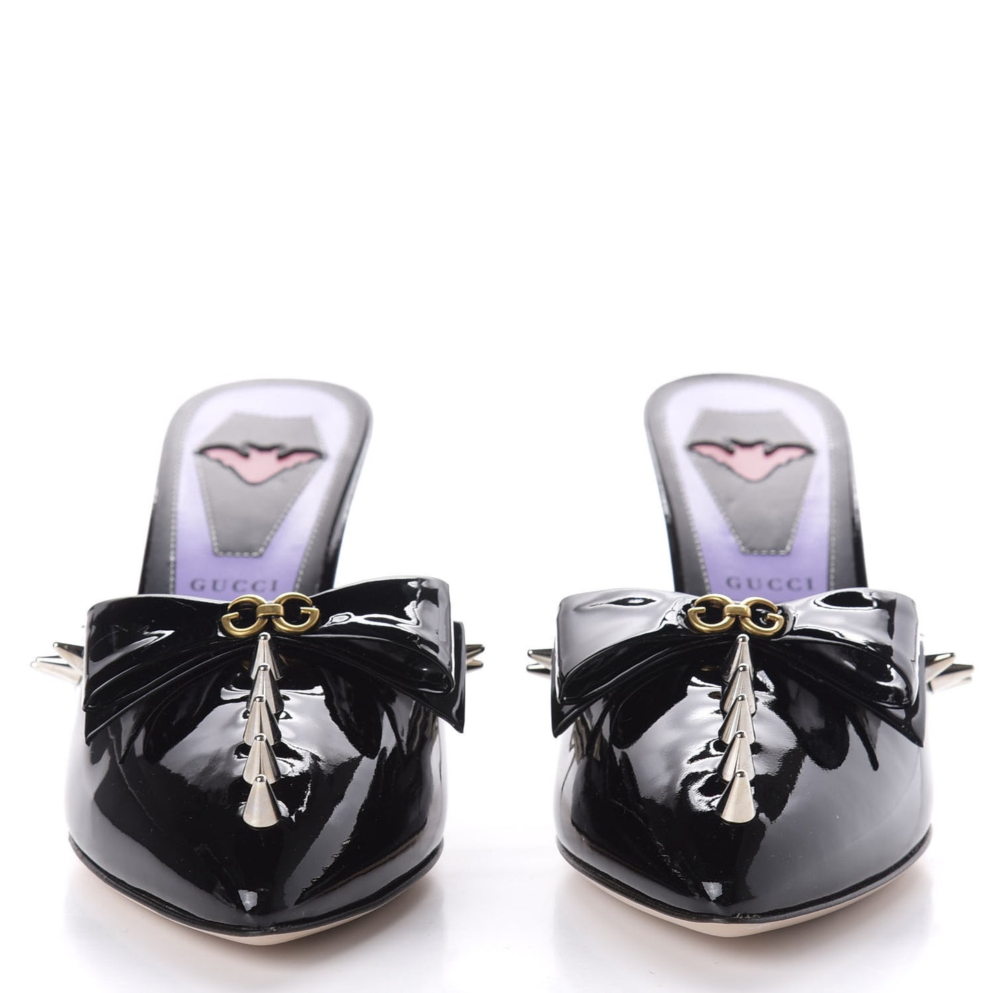 Patent GG Bow Sadie Spike Mid Heel Mules 37.5 Black