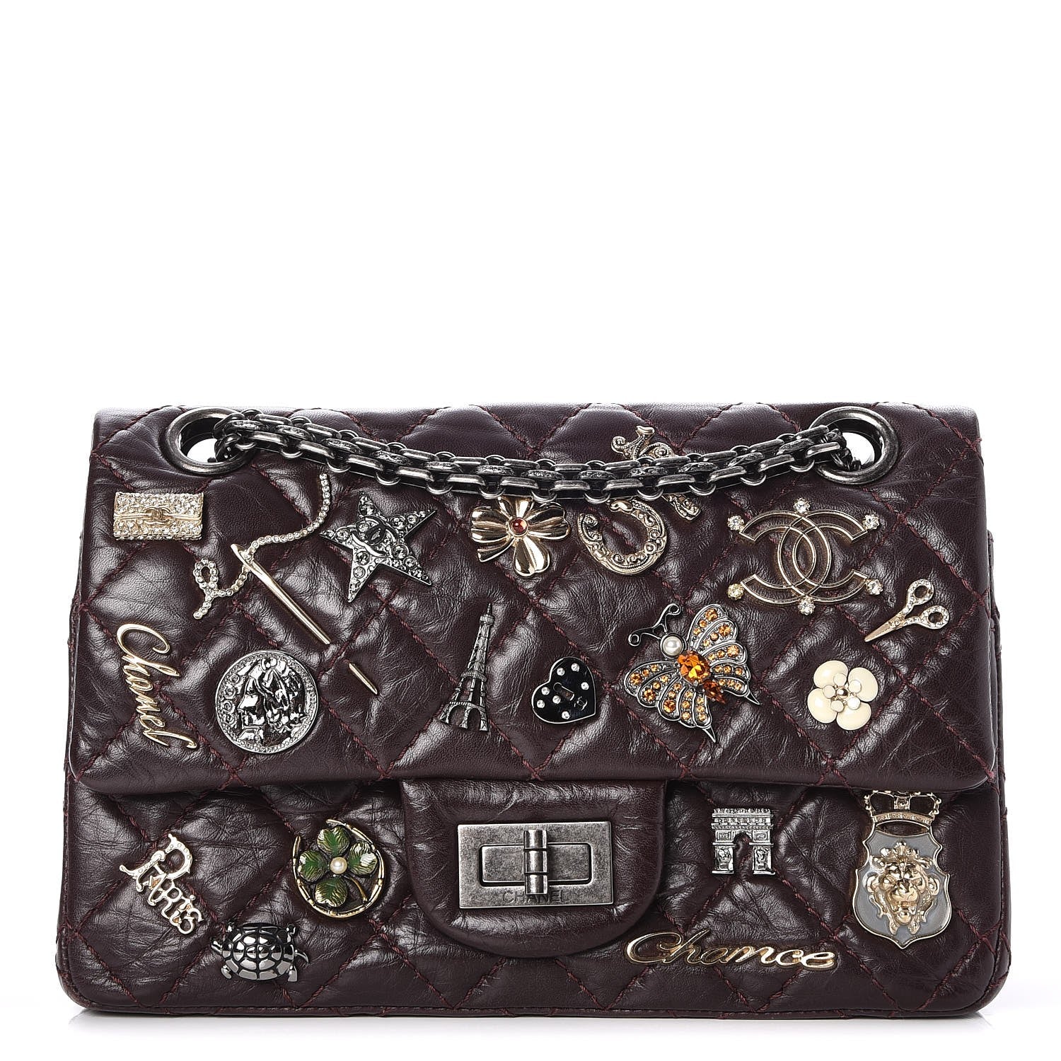 Chanel Aged Calfskin Lucky Charms 2.55 Reissue 224 Flap Burgundy 1 of 8