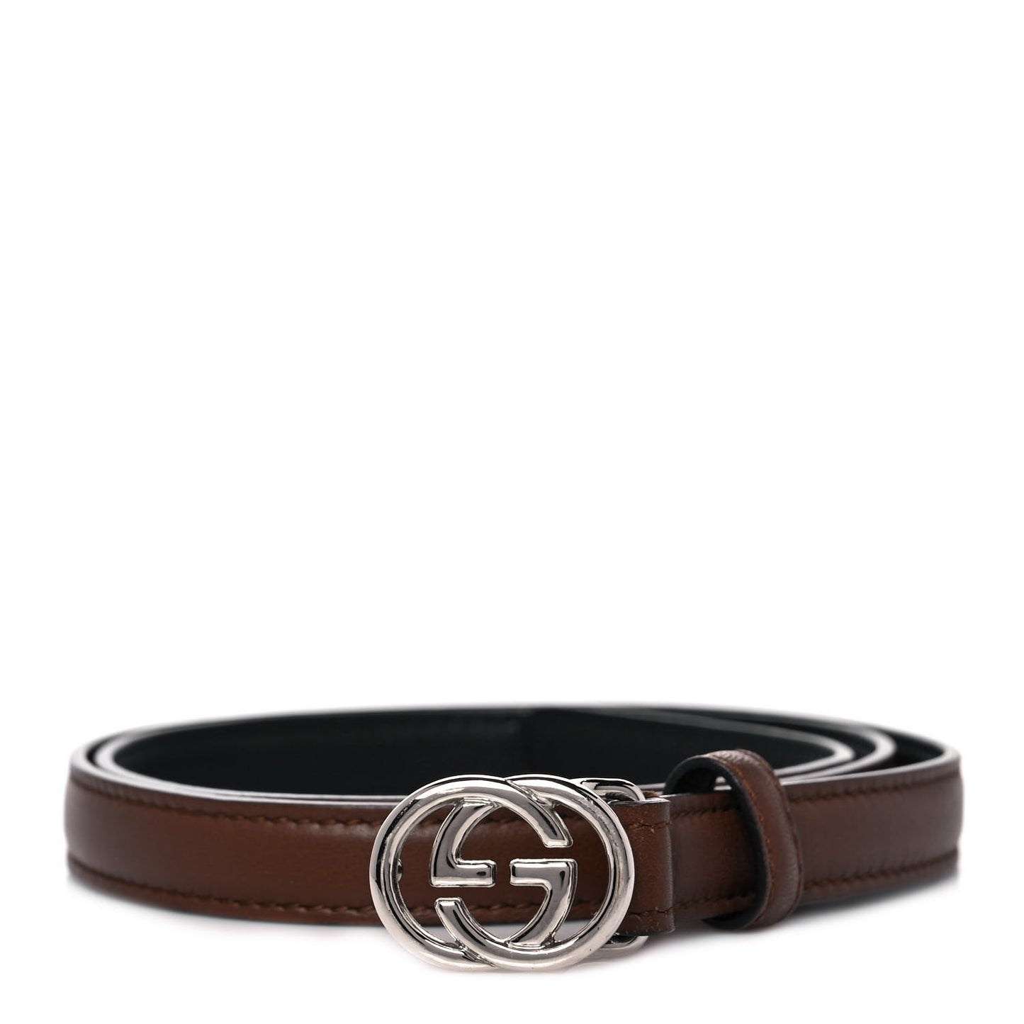 Moon Calfskin Nickel Interlocking G 20mm Belt 85 34 Brown