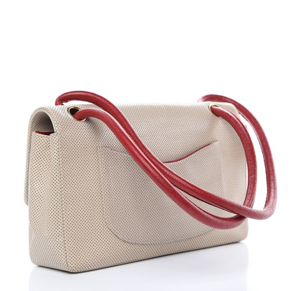 Chanel Lambskin Perforated Medium Single Flap Bag Red Beige 3 of 14