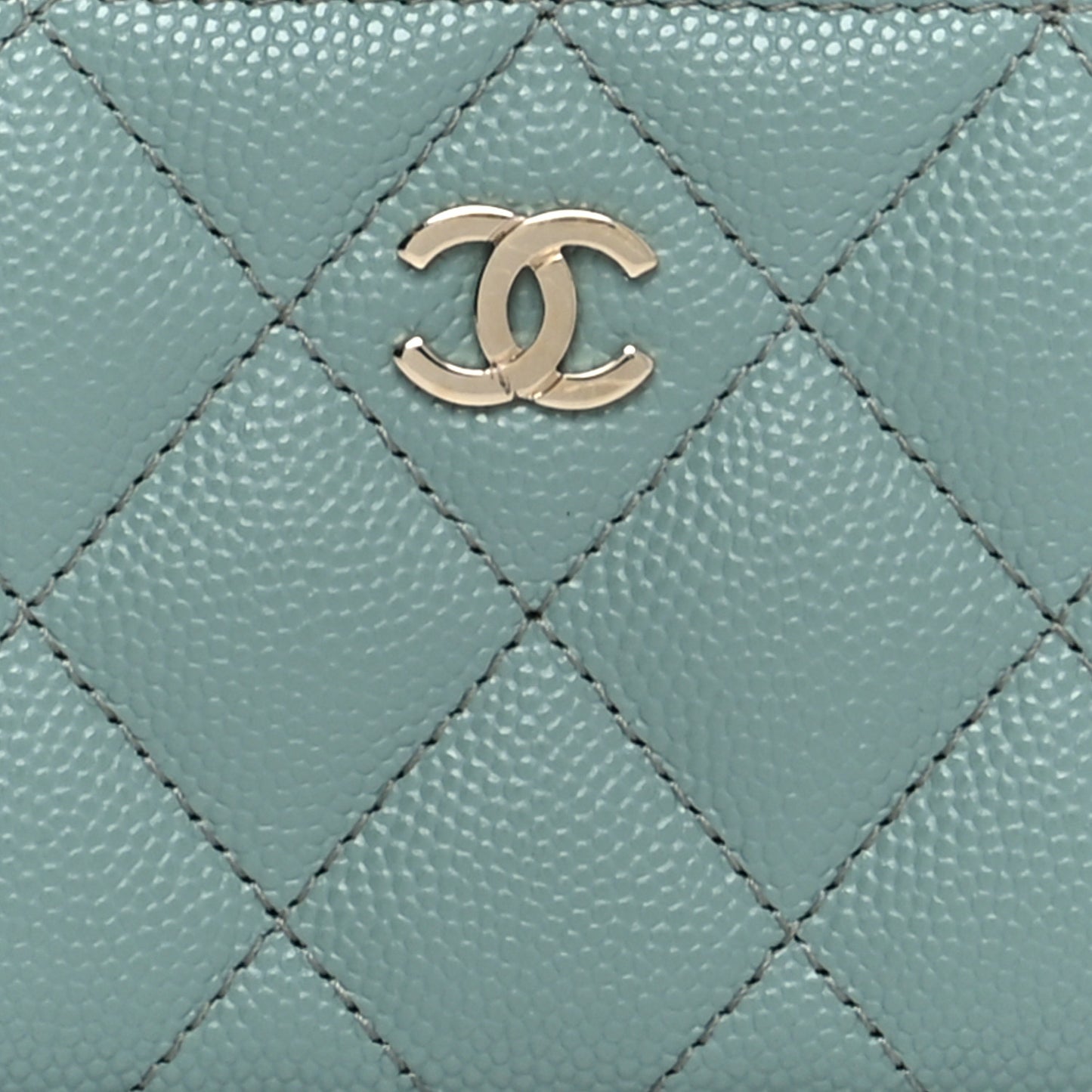 Caviar Quilted Zip Around Coin Purse Wallet Dark Green
