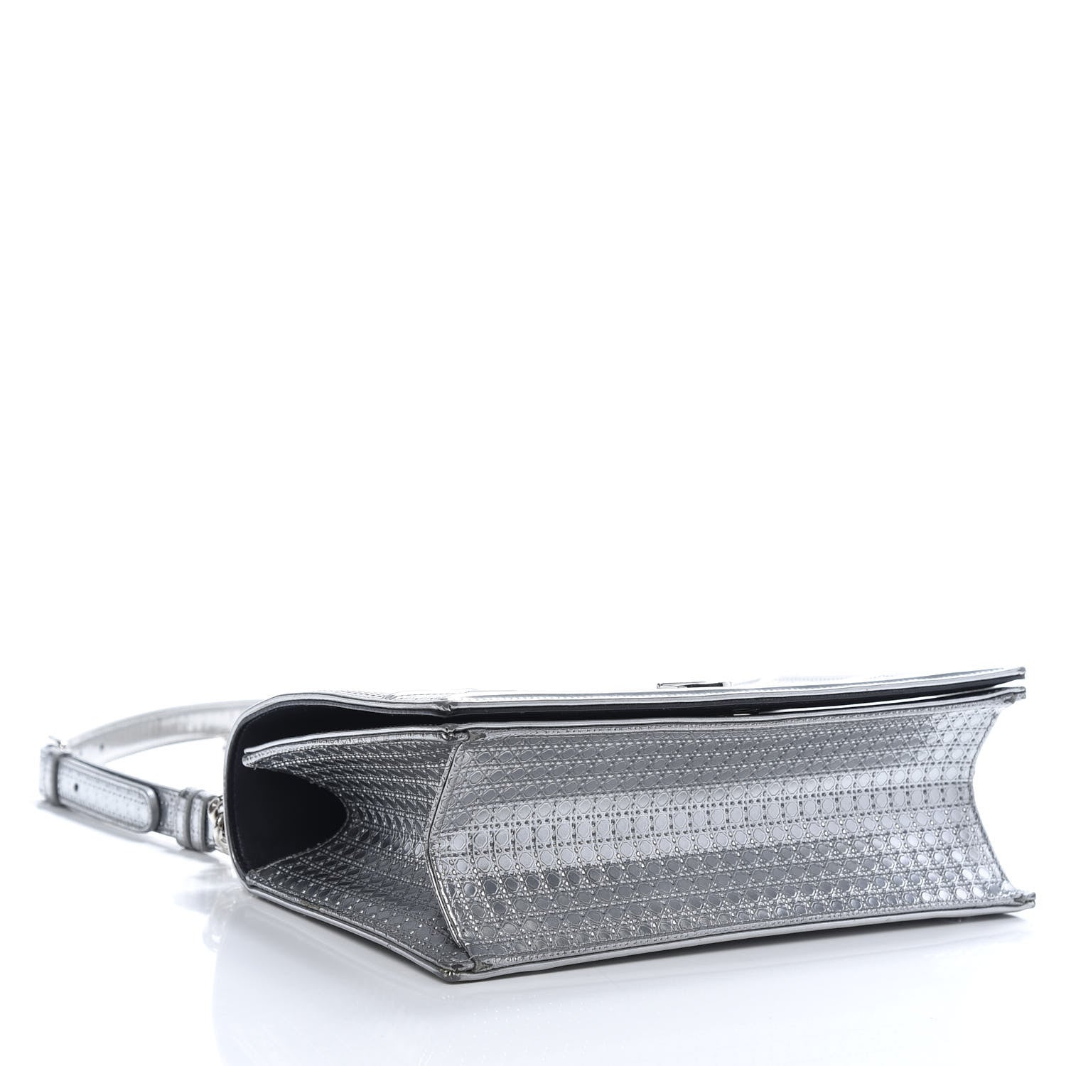 Christian Dior Metallic Patent Micro-Cannage Medium Diorama Flap Bag Silver 3 of 14