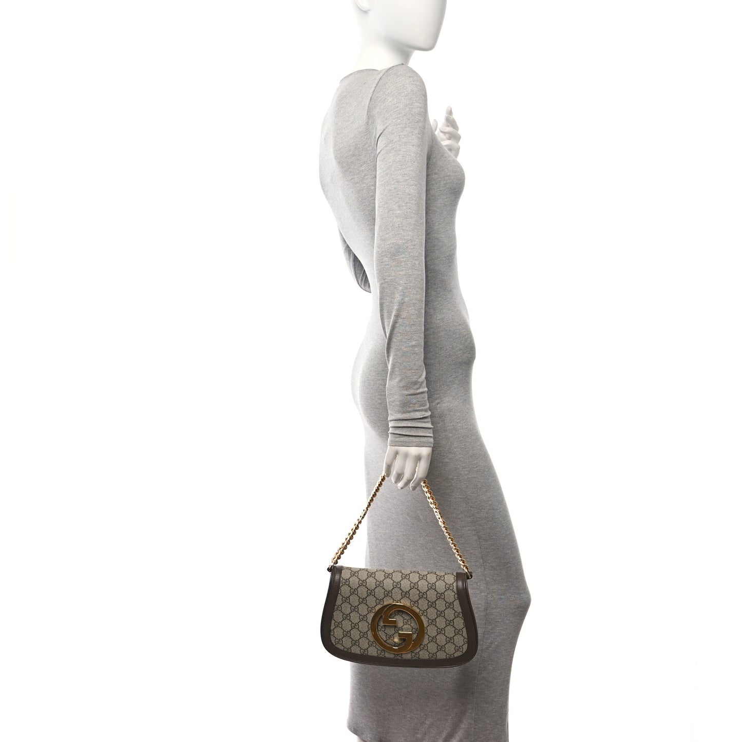 GG Supreme Monogram Textured Dollar Calfskin Blondie Chain Shoulder Flap Bag Beige Ebony New Acero