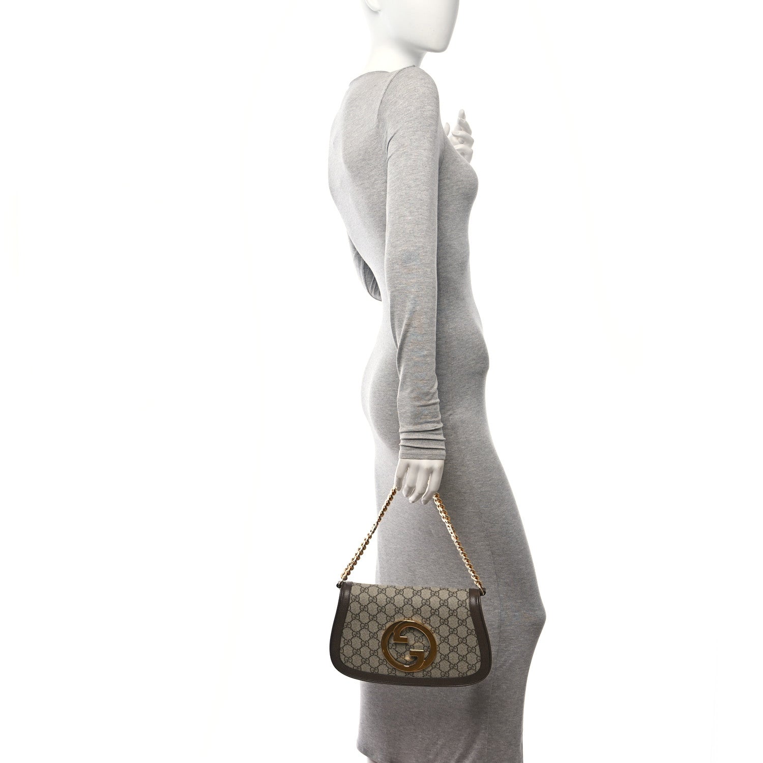 Gucci GG Supreme Monogram Textured Dollar Calfskin Blondie Chain Shoulder Flap Bag Beige Ebony New Acero 2 of 10