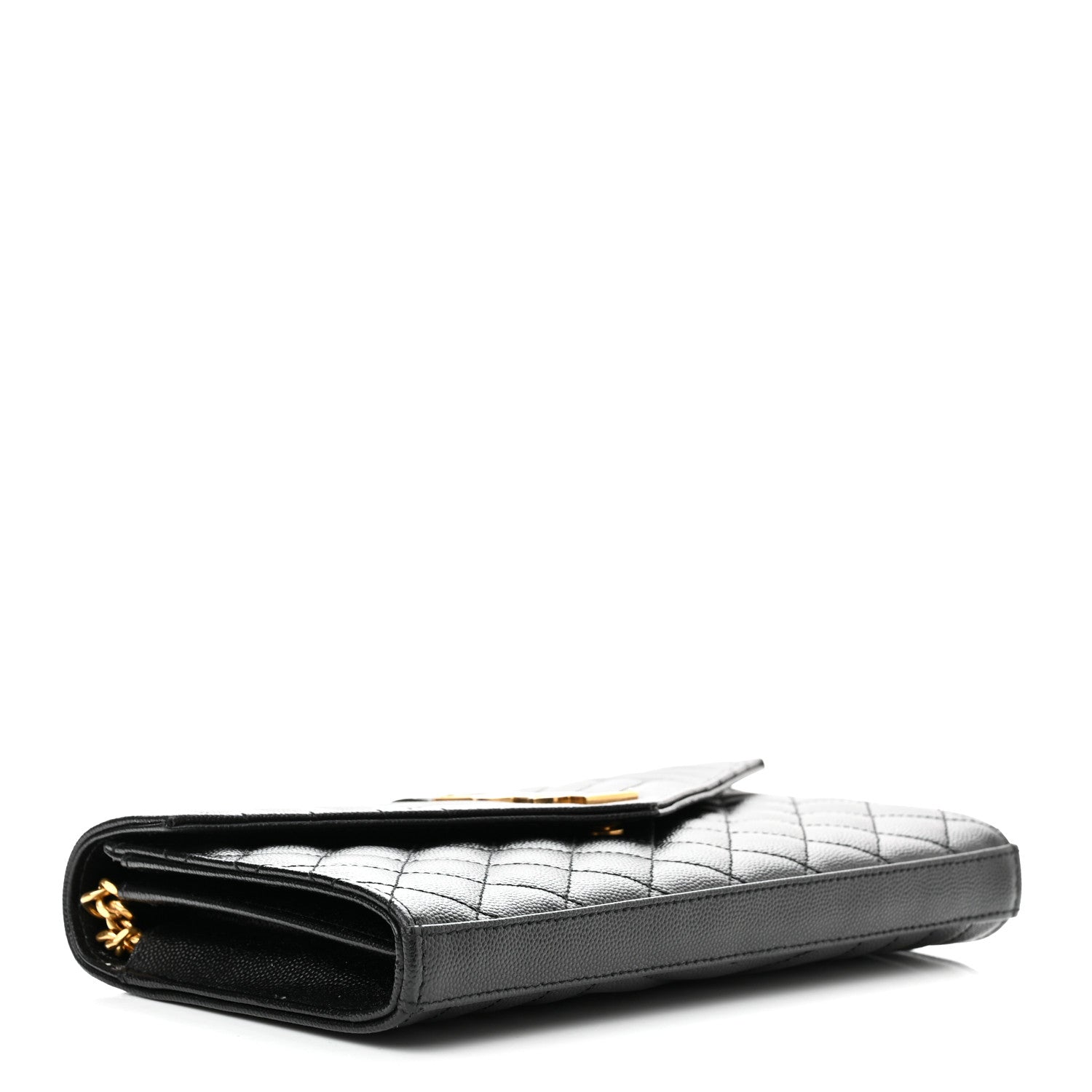 Saint Laurent Grain De Poudre Mixed Matelasse Triquilt Monogram Chain Wallet Black 4 of 9