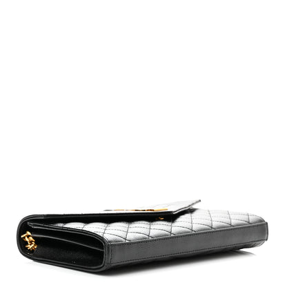 Saint Laurent Grain De Poudre Mixed Matelasse Triquilt Monogram Chain Wallet Black 4 of 9