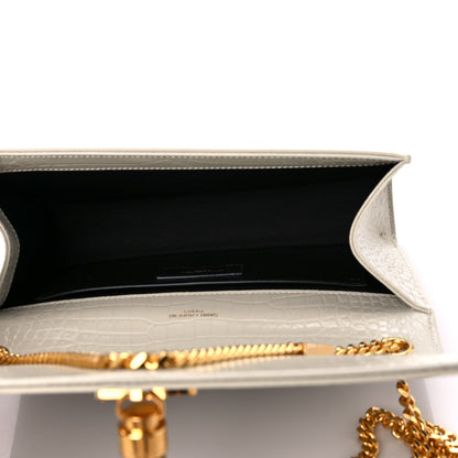 Saint Laurent Calfskin Crocodile Embossed Medium Classic Monogram Kate Tassel Satchel Crema Soft 4 of 8