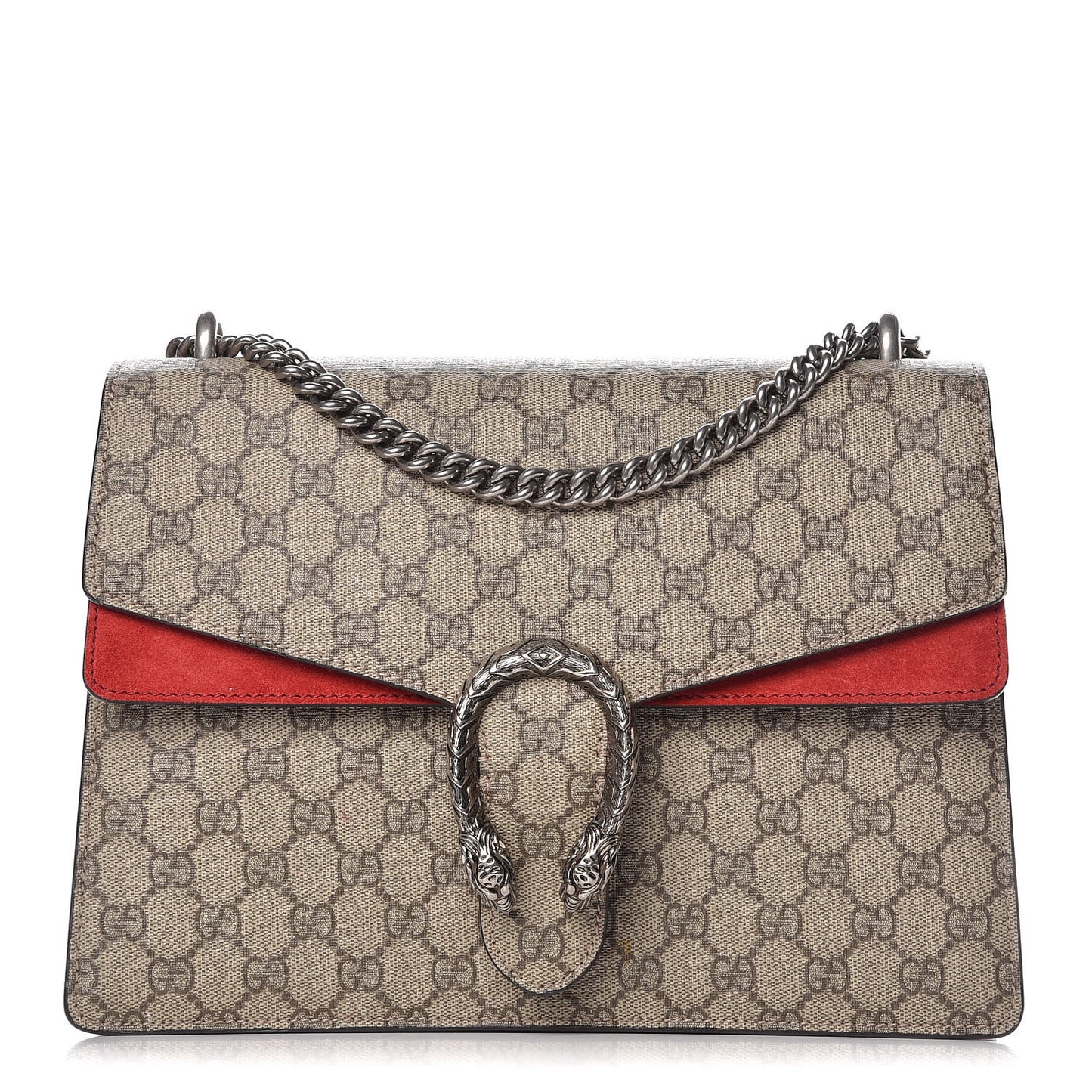 GG Supreme Monogram Suede Cudu Medium Dionysus Shoulder Bag Beige Ebony Vulcanic Red