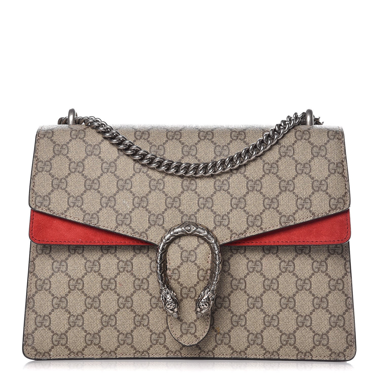 Gucci GG Supreme Monogram Suede Cudu Medium Dionysus Shoulder Bag Beige Ebony Vulcanic Red 1 of 14