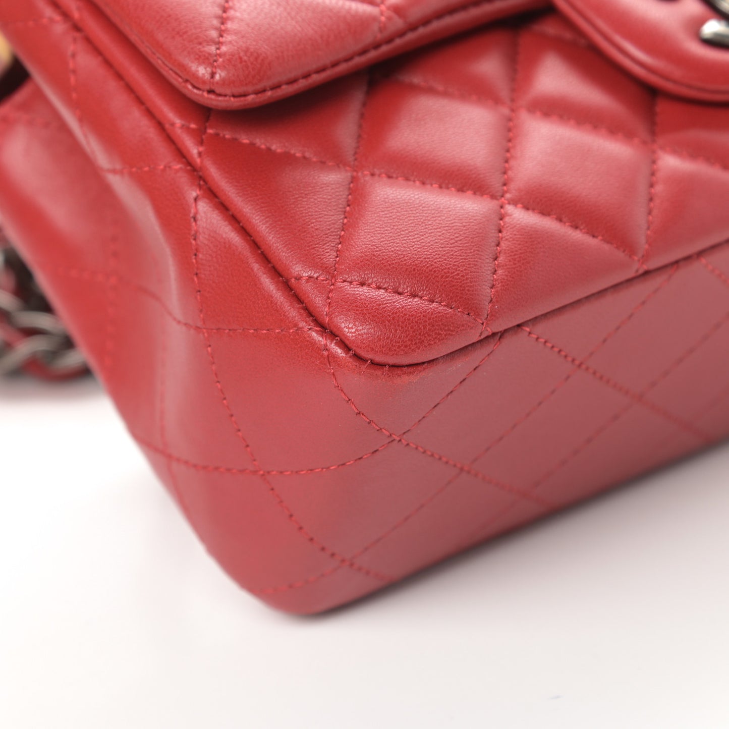 Lambskin Quilted Mini Rectangular Flap Red