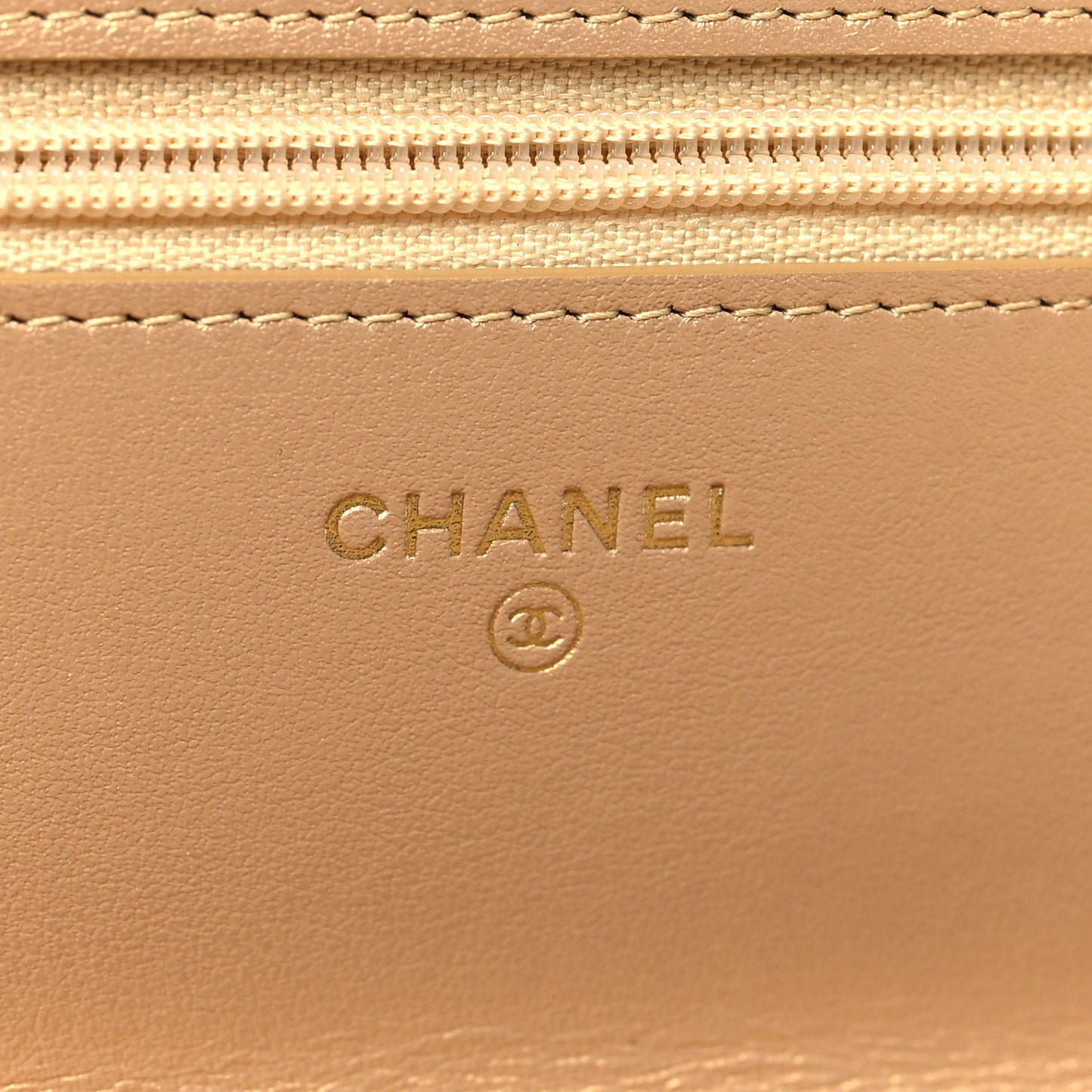 Metallic Lambskin Quilted Enamel Wallet On Chain WOC Gold