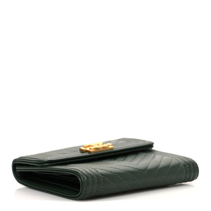 Chanel Lambskin Chevron Quilted Boy Compact Wallet Green 4 of 8
