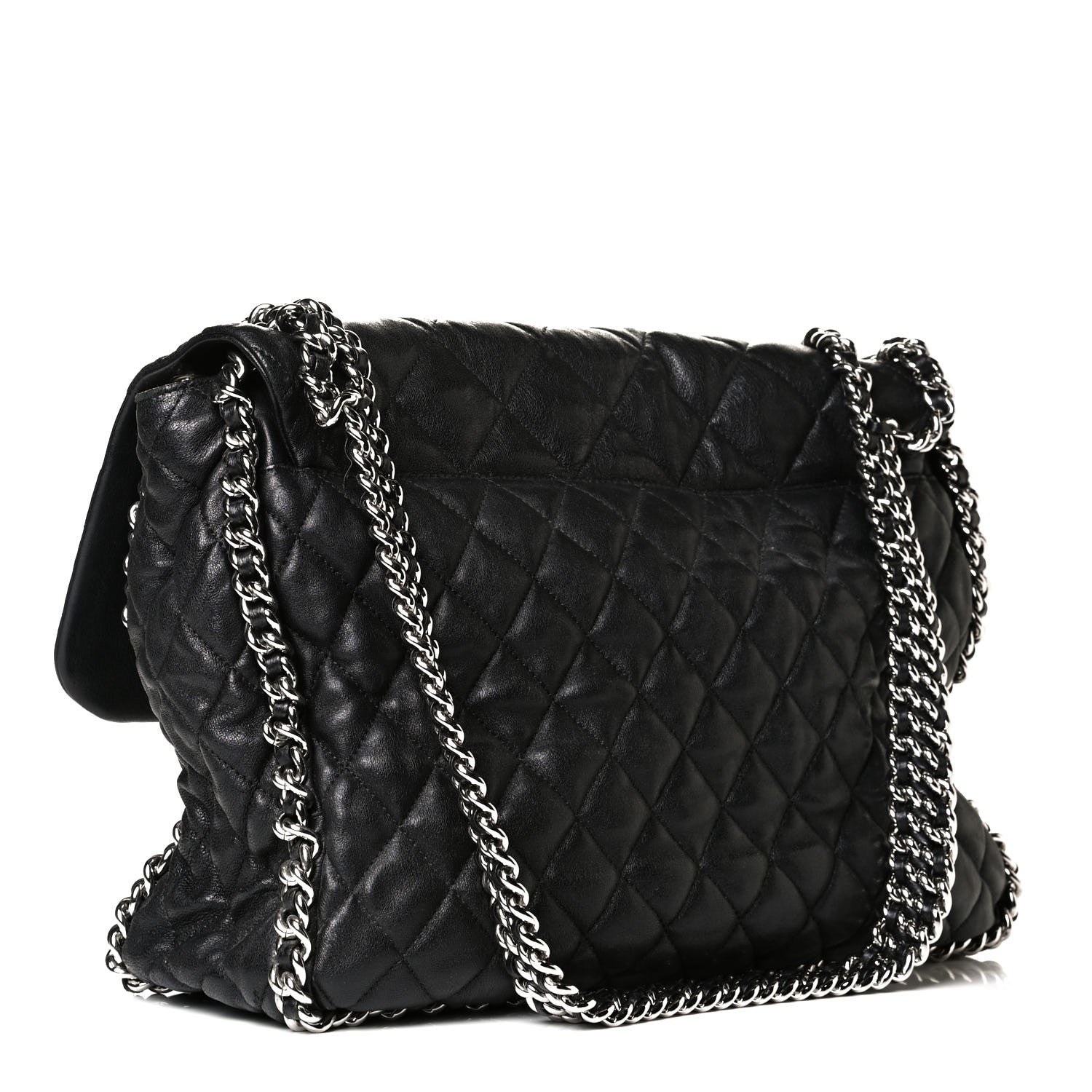 Chanel Washed Lambskin Quilted Maxi Chain Around Flap Black 2 of 9