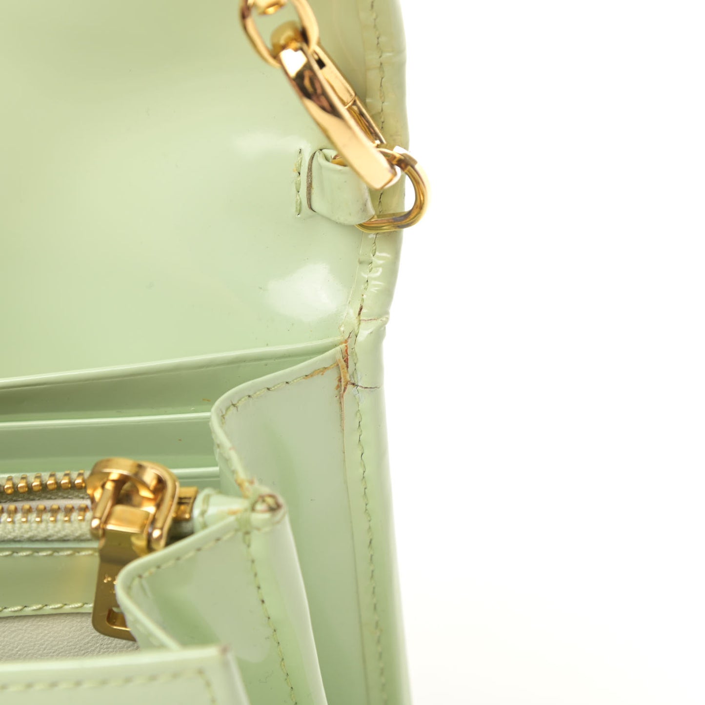 Vernice Metal Bar Chain Wallet Light Green