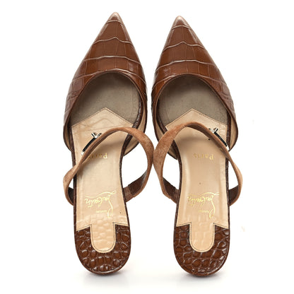 Christian Louboutin Calfskin Crocodile Embossed Choc Lock Flats 38 Biscotto 2 of 8