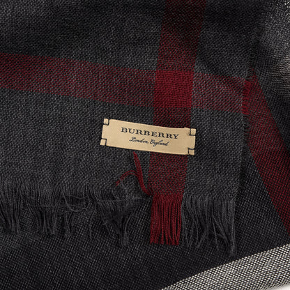 Burberry Wool Cashmere Check Lightweight Scarf Black 3 of 4