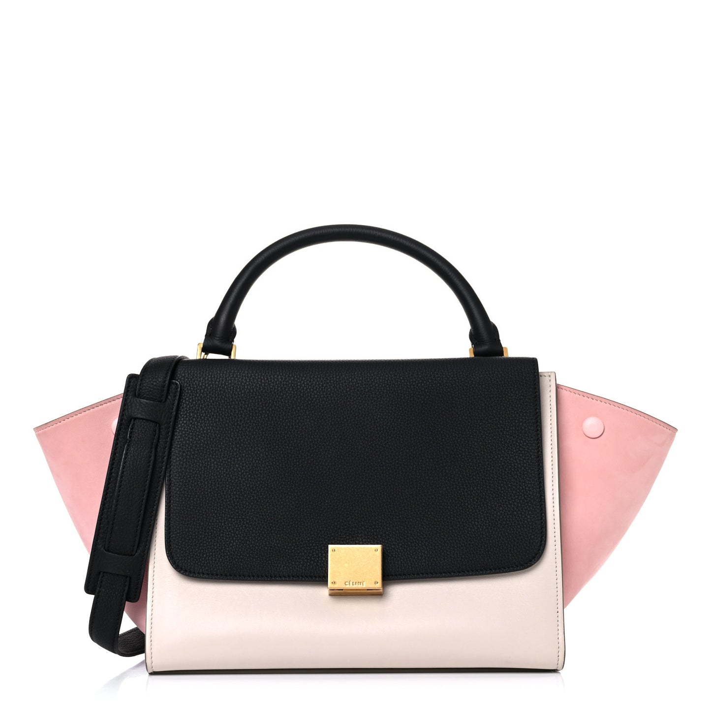 Textured Calfskin Suede Small Tri-Color Trapeze Black
